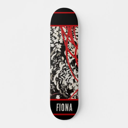 Japans Floral Black Skateboard (Voorkant)