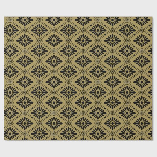 Japans Floral Pattern Black Gold Cadeaupapier (Vlak)