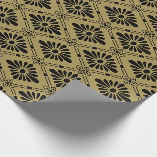 Japans Floral Pattern Black Gold Cadeaupapier (Hoek)