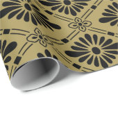 Japans Floral Pattern Black Gold Cadeaupapier (Rol Hoek)