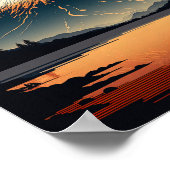 Japans gebergte en Sun Ukiyo e illustratie Poster (Hoek)