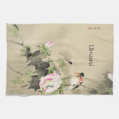 Japans gedrukte botanische Roos en vogel Theedoek (Horizontaal)