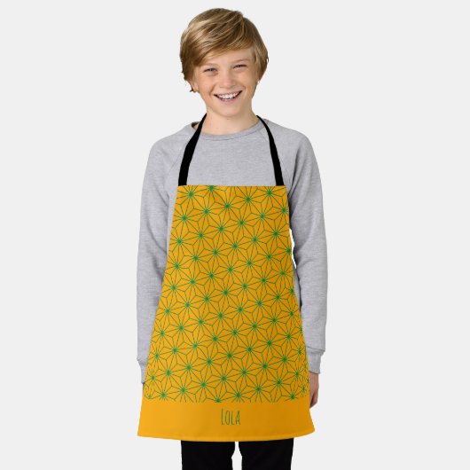 Japans Geel Groen Minimaal Patroon Schort (Gedragen)