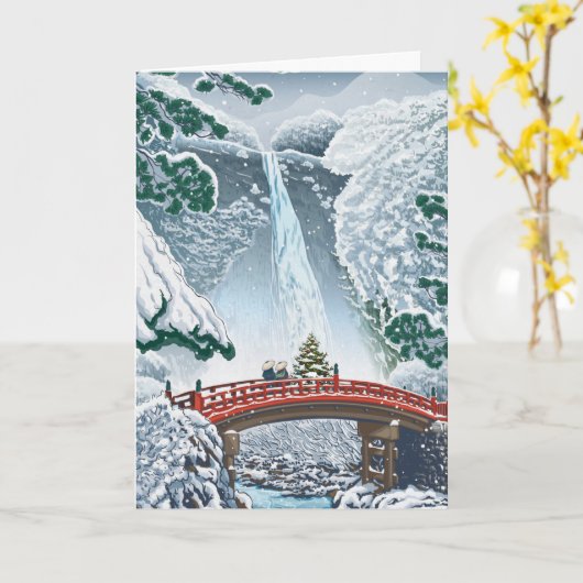  Japans geïllustreerd kerstfeest Kaart (Gele Bloem)