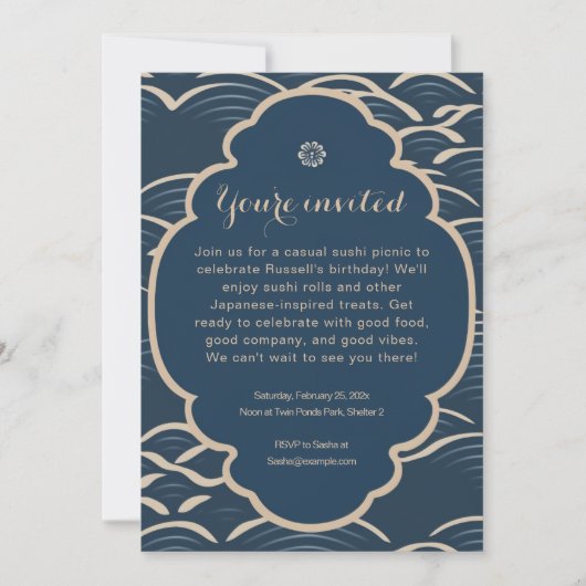 Japans-geïnspireerde blauw-golf partijuitnodiging kaart (Voorkant)