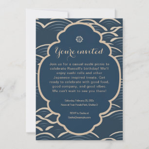 Japans-geïnspireerde blauw-golf partijuitnodiging kaart