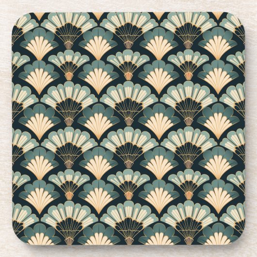 Japans geïnspireerde Blauwgroen & Beige Fan Bier Onderzetter (Voorkant)