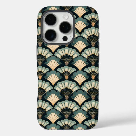 Japans geïnspireerde Blauwgroen & Beige Fan Case-Mate iPhone Case (Achterkant)