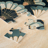 Japans geïnspireerde Blauwgroen & Beige Fan Legpuzzel (Zijkant)