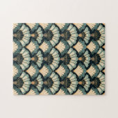 Japans geïnspireerde Blauwgroen & Beige Fan Legpuzzel (Horizontaal)