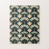 Japans geïnspireerde Blauwgroen & Beige Fan Legpuzzel (Verticaal)