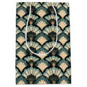 Japans geïnspireerde Blauwgroen & Beige Fan Medium Cadeauzakje (Voorkant)