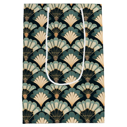 Japans geïnspireerde Blauwgroen & Beige Fan Medium Cadeauzakje (Achterkant)