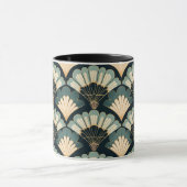 Japans geïnspireerde Blauwgroen & Beige Fan Mok (Midden)