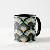 Japans geïnspireerde Blauwgroen & Beige Fan Mok (Voorkant rechts)