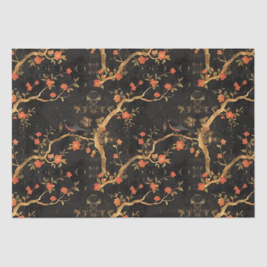 Japans geïnspireerde Golden Branches & Flowers Tissuepapier (Voorkant)