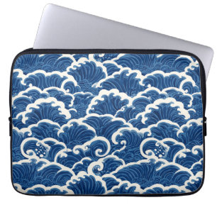 Japans geïnspireerde naadloze oceaangolfpatroon laptop sleeve
