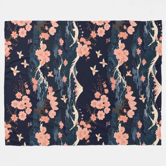 Japans geïnspireerde Sakura Cherry Blossom Fleece Deken (Voorkant (Horizontaal))