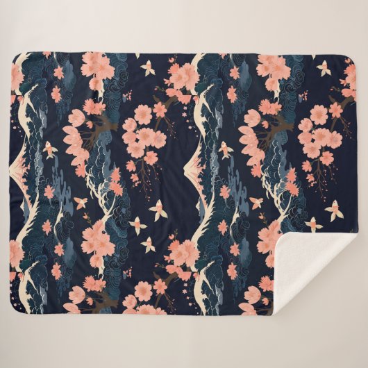 Japans geïnspireerde Sakura Cherry Blossom Sherpa Deken (Voorkant (horizontaal))