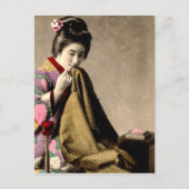 Japans Geisha die een Kimono Oud Japan naait Briefkaart (Voorkant)