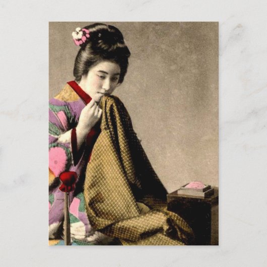  Japans Geisha die een Kimono Oud Japan naait Briefkaart (Voorkant)