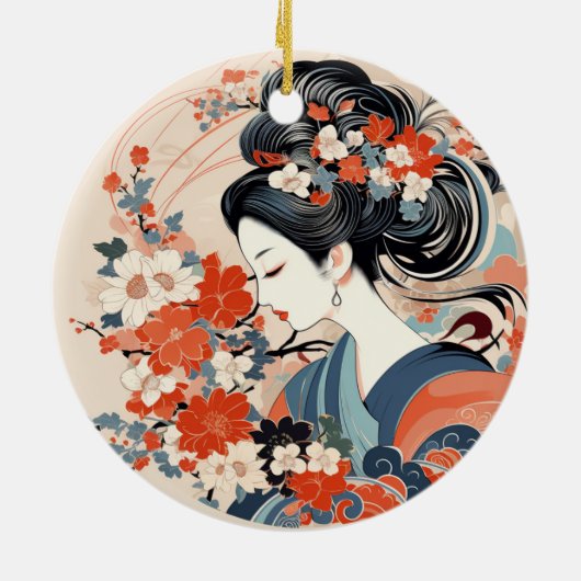 Japans Geisha & Flowers Keramisch Ornament (Achterkant)