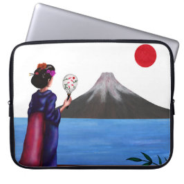 Japans Geisha Girl, de zon en de berg Fuji Laptop Sleeve