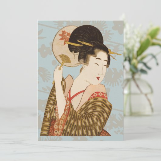 Japans Geisha Girl in Kimono met Fan (Staand voorkant)