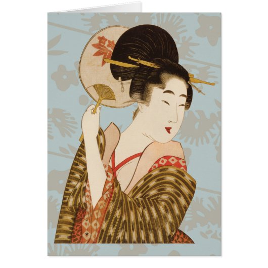  Japans Geisha Girl in Kimono met Fan (Voorkant)