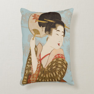  Japans Geisha Girl in Kimono met Fan Accent Kussen