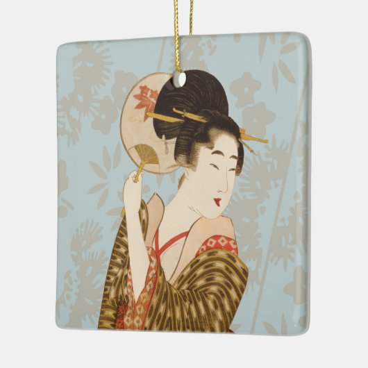  Japans Geisha Girl in Kimono met Fan Keramisch Ornament (Links)