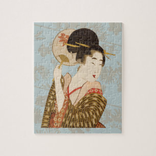Japans Geisha Girl in Kimono met Fan Legpuzzel