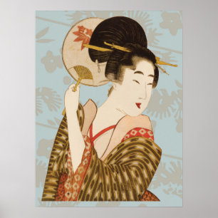 Japans Geisha Girl in Kimono met Fan Poster
