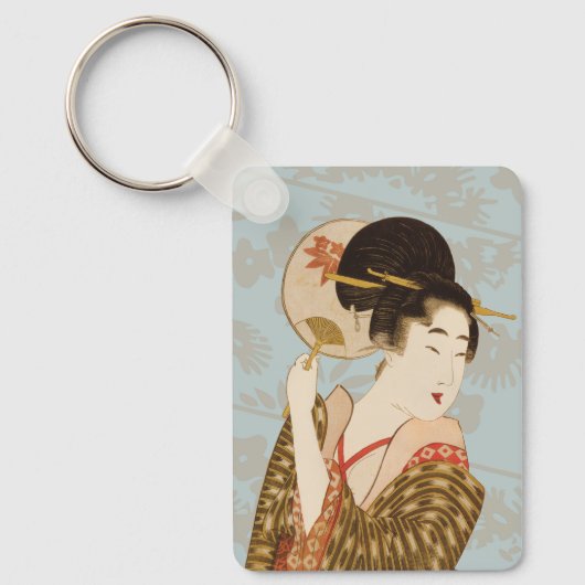  Japans Geisha Girl in Kimono met Fan Sleutelhanger (Voorkant)