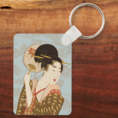  Japans Geisha Girl in Kimono met Fan Sleutelhanger (Achterkant)