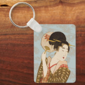  Japans Geisha Girl in Kimono met Fan Sleutelhanger (Voorkant)