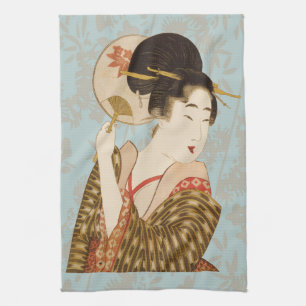  Japans Geisha Girl in Kimono met Fan Theedoek
