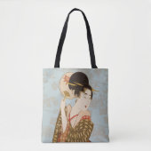  Japans Geisha Girl in Kimono met Fan Tote Bag (Voorkant)