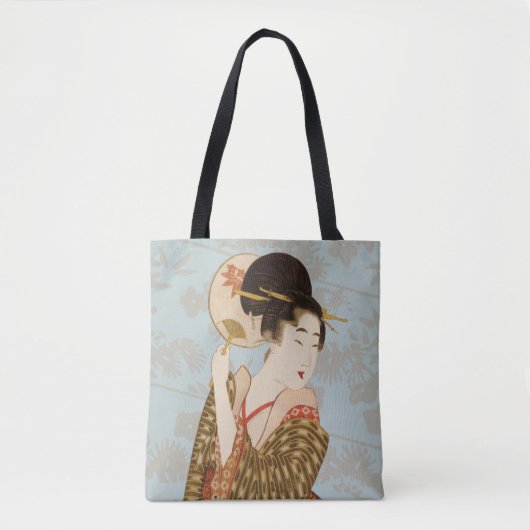  Japans Geisha Girl in Kimono met Fan Tote Bag (Voorkant)