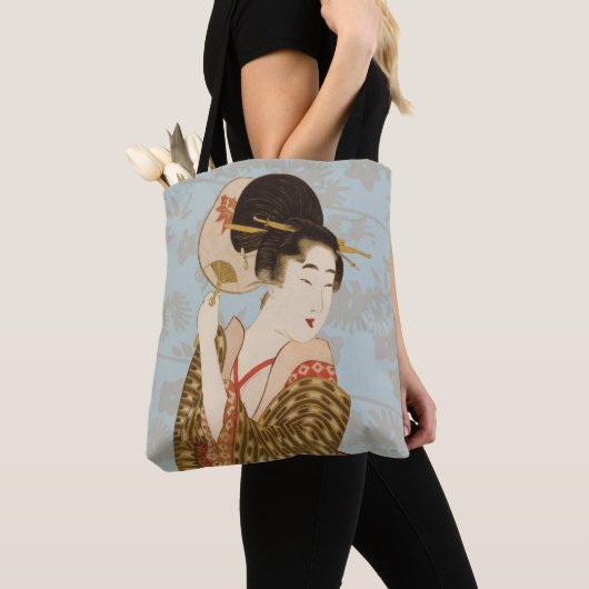  Japans Geisha Girl in Kimono met Fan Tote Bag (Dichtbij)