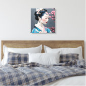 Japans geisha in een Cherry Blossom Garden Canvas Afdruk (Insitu (Slaapkamer))