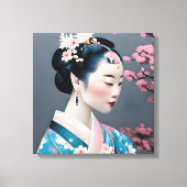 Japans geisha in een Cherry Blossom Garden Canvas Afdruk (Voorkant)