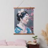 Japans geisha in een Cherry Blossom Garden Hangend Wandkleed (Slaapkamer)