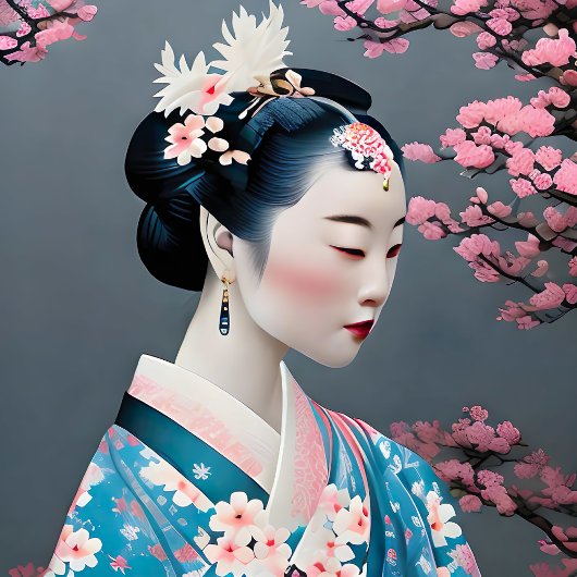 Japans geisha in een Cherry Blossom Garden Poster