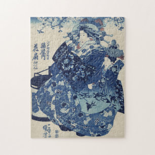 Japans Geisha in een Fancy Blauwe Kimono Legpuzzel