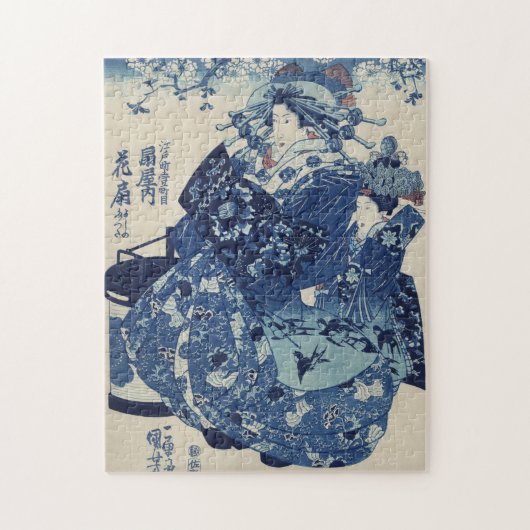 Japans Geisha in een Fancy Blauwe Kimono Legpuzzel (Verticaal)
