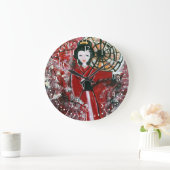 Japans Geisha in een rode jurk, Japans Grote Klok (Huis)