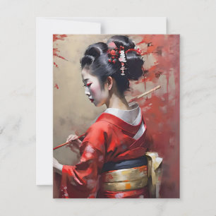 Japans Geisha in een rood portret Feestdagenkaart