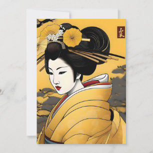 Japans Geisha in geel B portret Feestdagenkaart