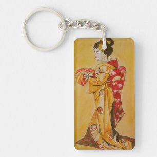 Japans Geisha in het rood en goudkanon Sleutelhanger
